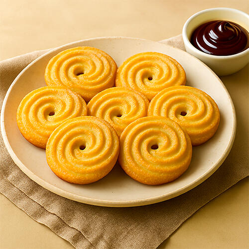 Golden Danish butter cookies arranged on a plate, baked fresh at Lebo Bakes